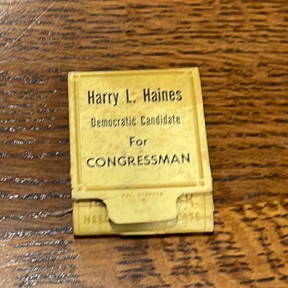 Vintage Harry L Haines Democratic Candidate for Congressman needle and thread.